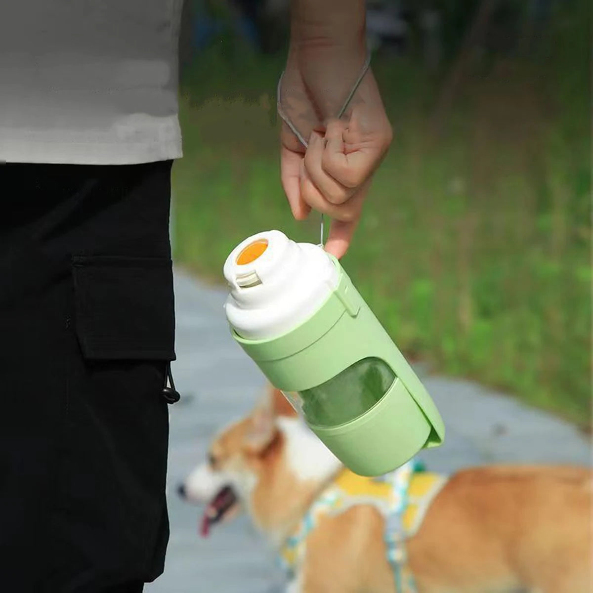 GlowPet 500ml Portable Travel Water Bottle – Leak-Proof 2-in-1 Dispenser with Food Container for Dogs & Cats