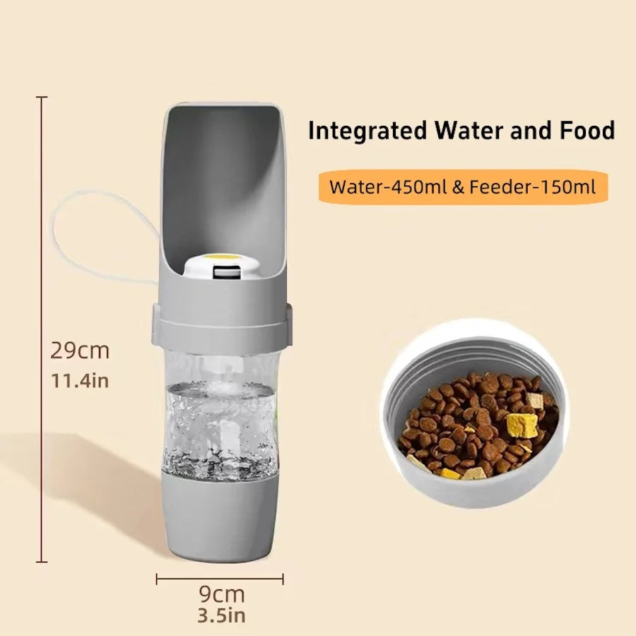 GlowPet 500ml Portable Travel Water Bottle – Leak-Proof 2-in-1 Dispenser with Food Container for Dogs & Cats