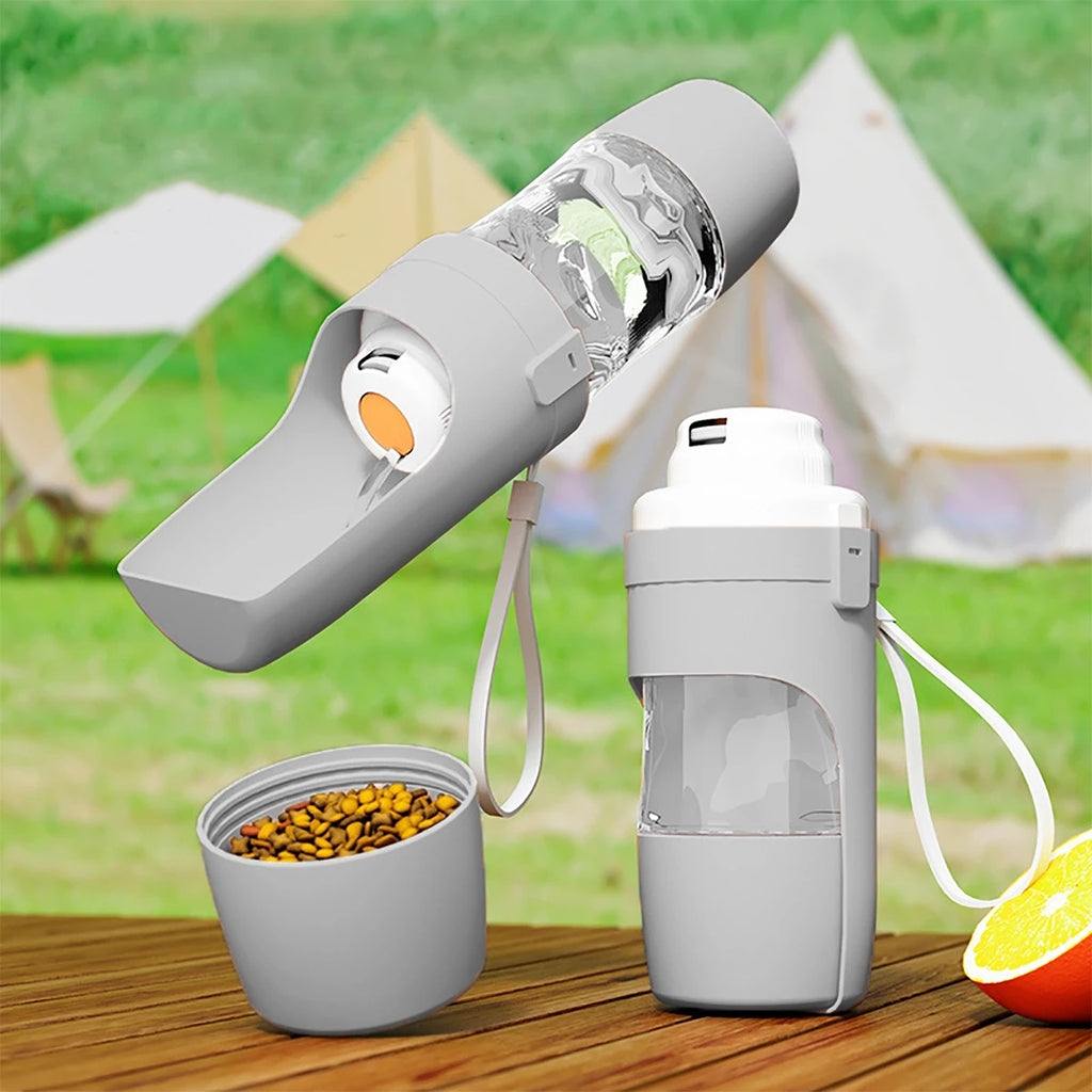 GlowPet 500ml Portable Travel Water Bottle – Leak-Proof 2-in-1 Dispenser with Food Container for Dogs & Cats